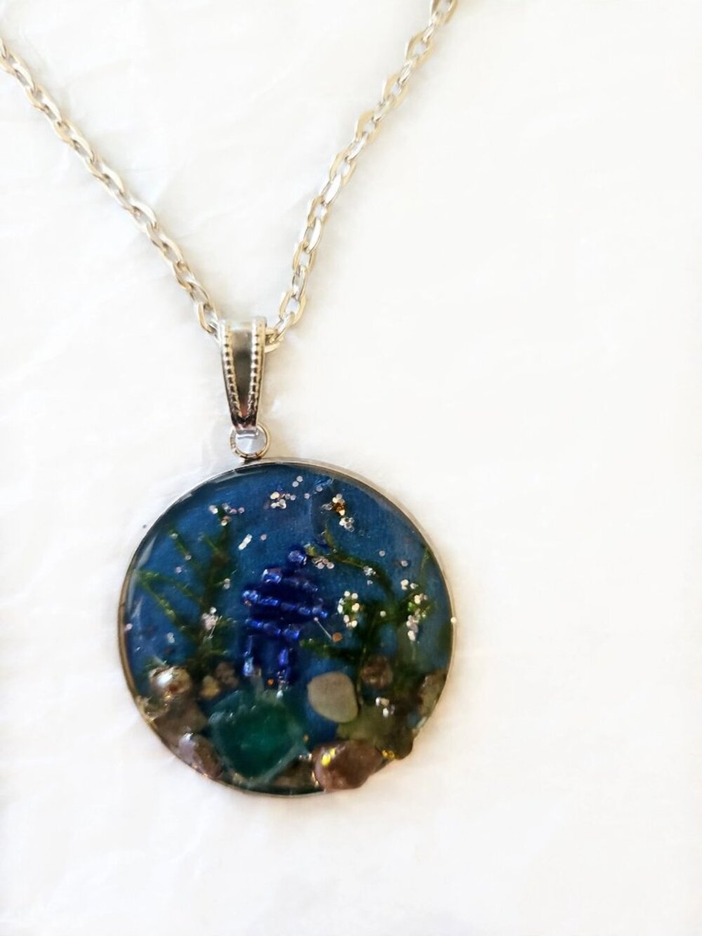 Blue Sea Glass Pendant Necklace Handmade Newfoundland